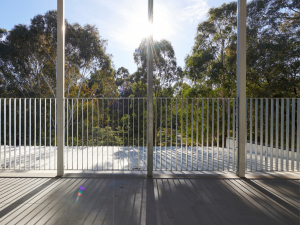 Galvanised flat bar balustrades installed along an elevated level, providing safe edge protection while maintaining open views and natural light.